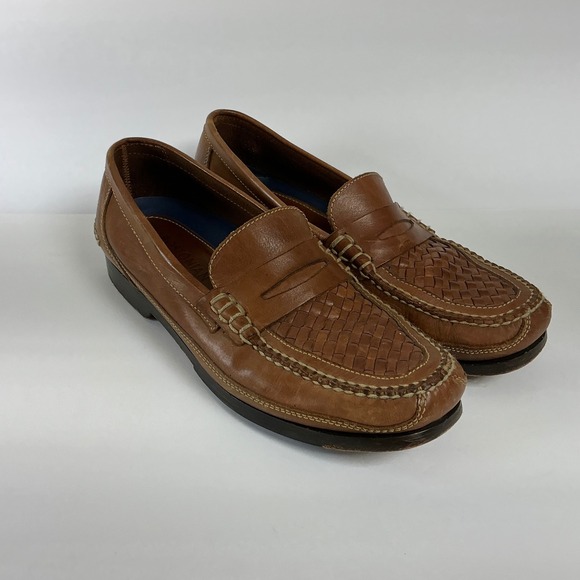 Bostonian Stadium Mens Brown Leather Woven Penny Loafers Shoes - Picture 1 of 10